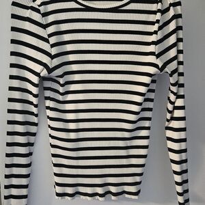 Ann Taylor Black and White Striped Long Sleeve Top
